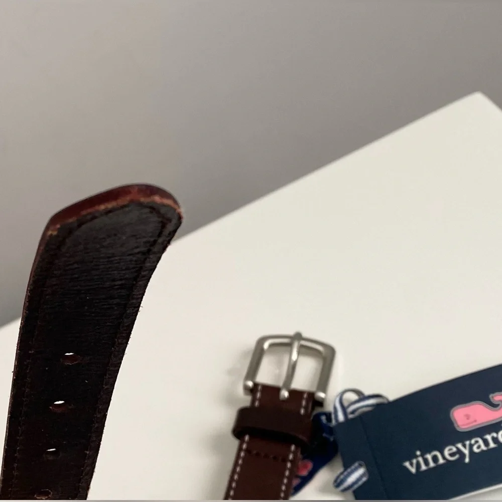 Vineyard Vines Kids Boys Seersucker Canvas Club Striped Blue White Brown Belt 26